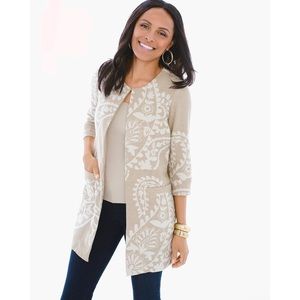 Chico’s Linen Jacquard Floral Open Jacket Medium 8/10